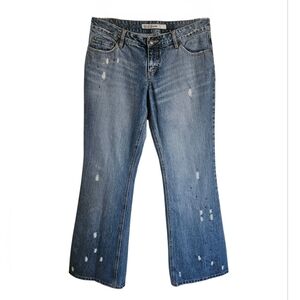 VTG Y2K Mudd Jeans Distressed Embellished Med-Wash Low Rise Flare Jeans Size 13